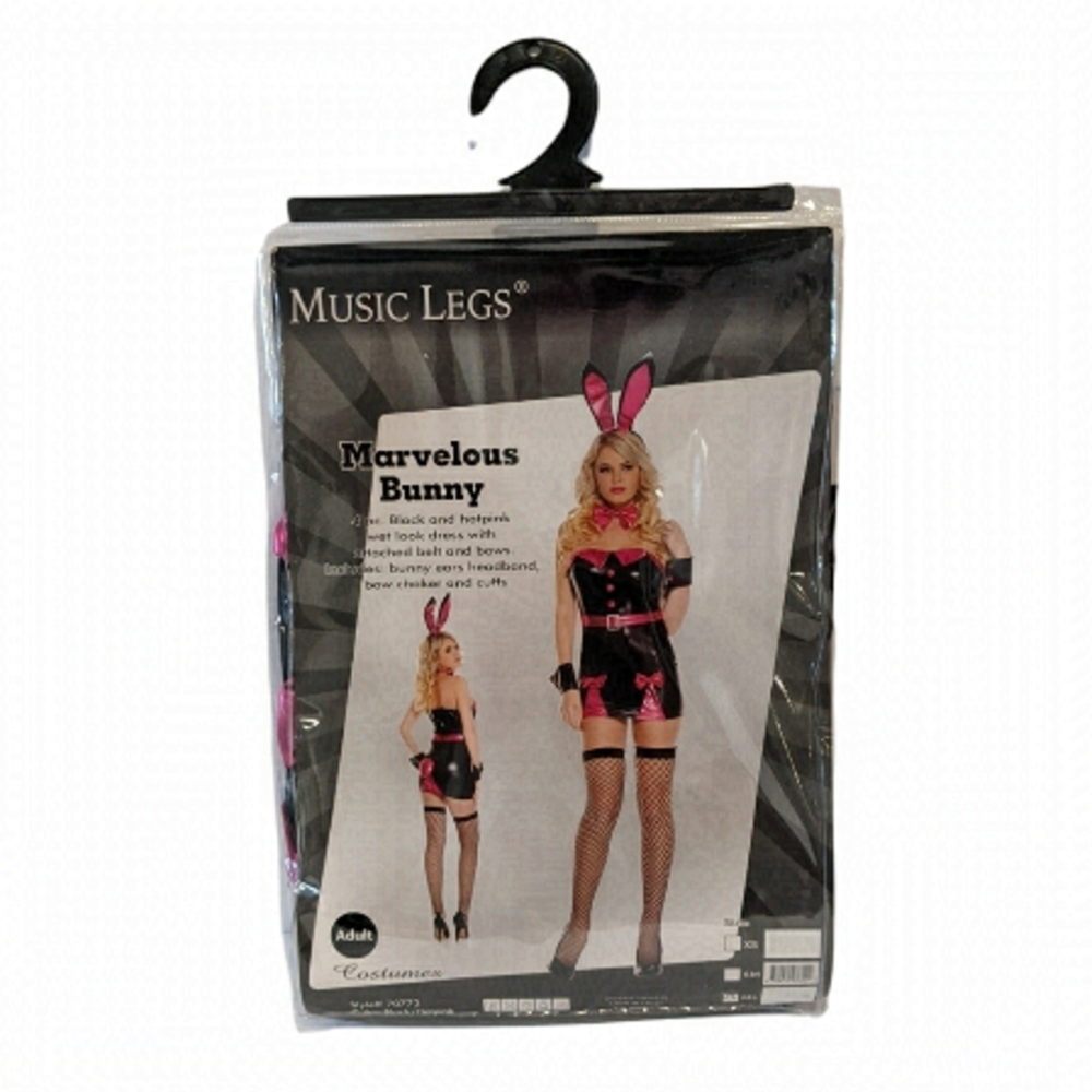 NWT Music Legs Marvelous Bunny Adult Costume M/L Sexy Black Rabbit